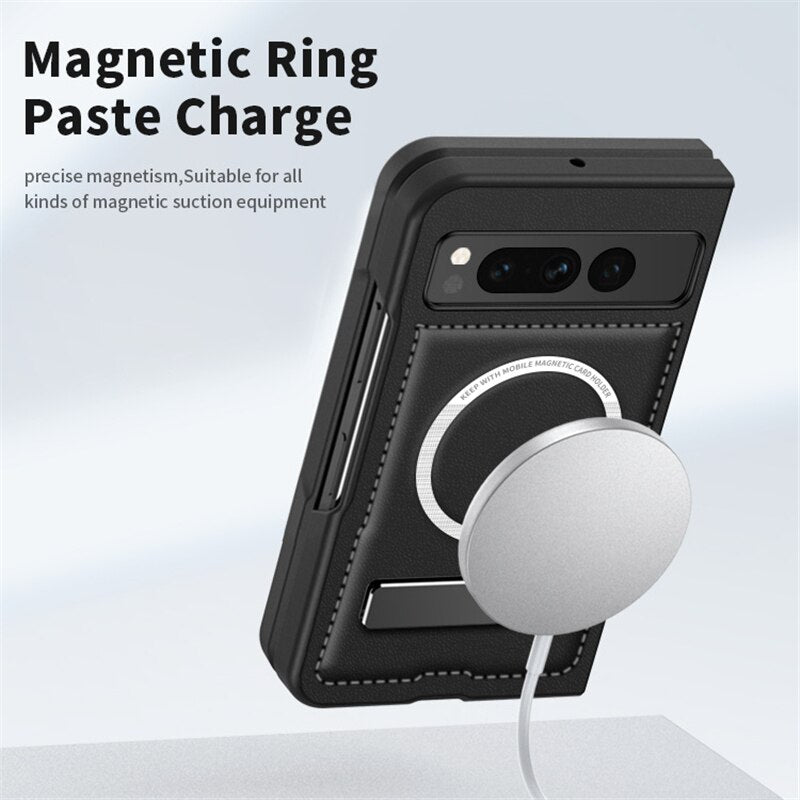 Leather Magnetic Case with Bracket For Google pixel fold - The Pixel Store