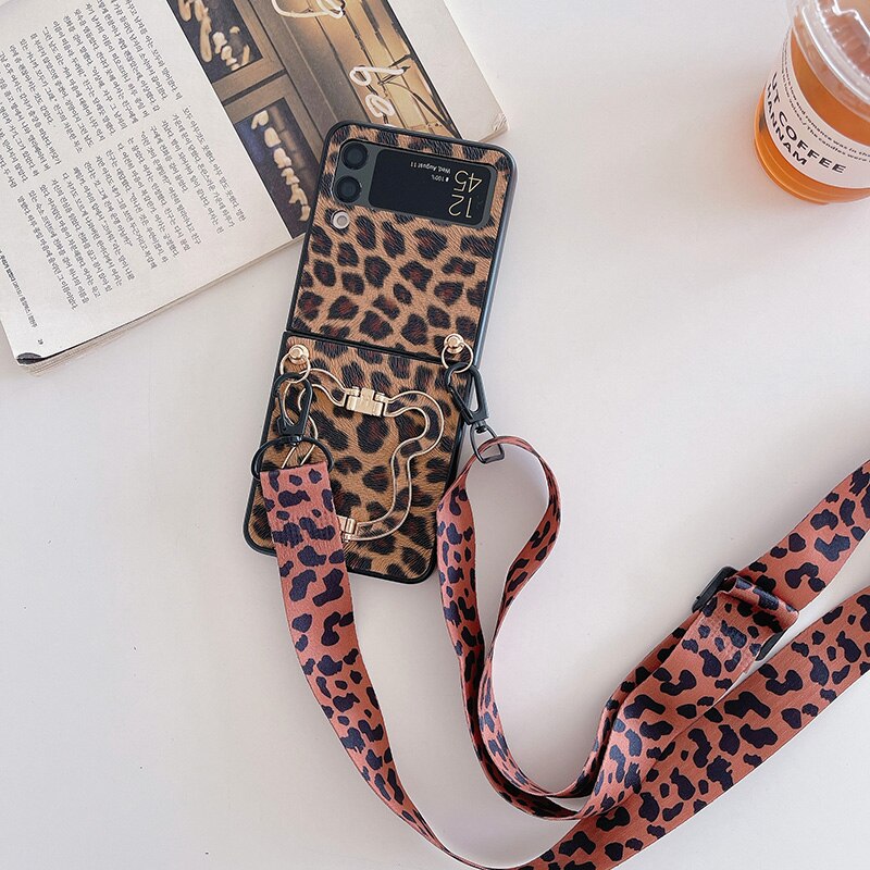 Crossbody Leopard Case with Bracket Holder For Samsung Galaxy Z Flip 4 - Galaxy Z Flip 4 Case