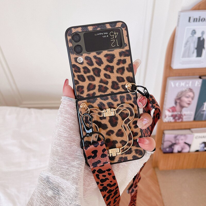 Crossbody Leopard Case with Bracket Holder For Samsung Galaxy Z Flip 4 - Galaxy Z Flip 4 Case