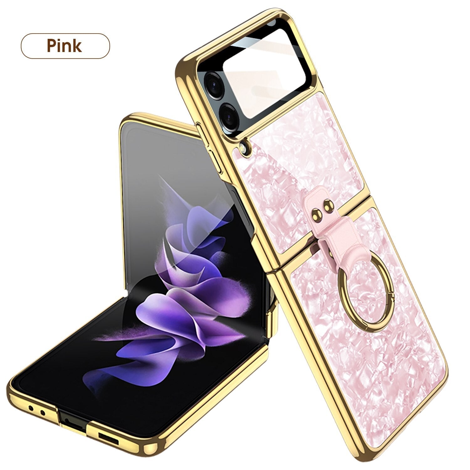 Luxury Plating Case with Ring Bracket for Samsung Galaxy Z Flip 4 - Galaxy Z Flip 4 Case