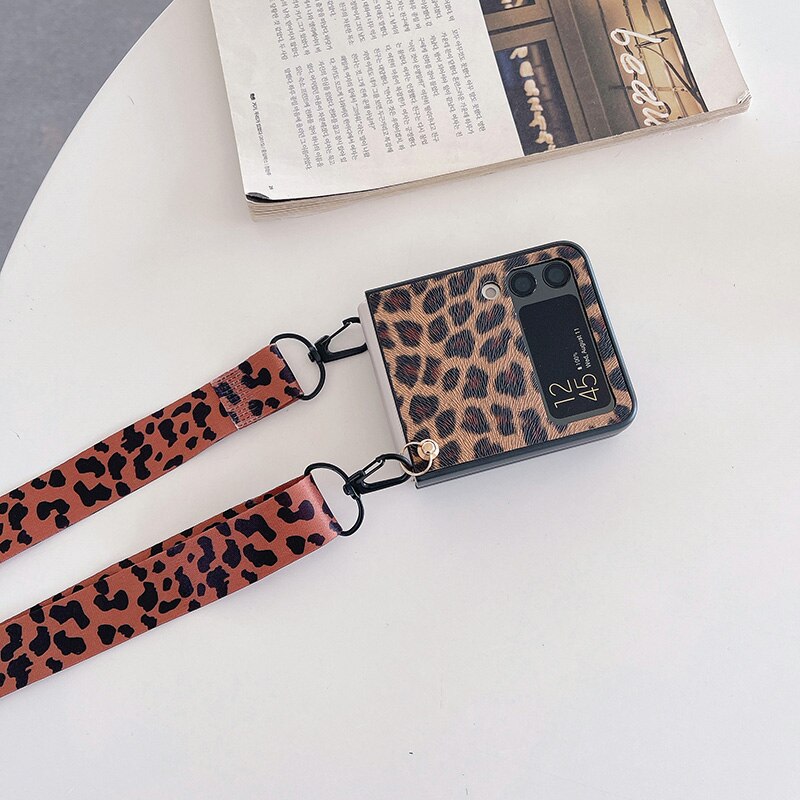 Crossbody Leopard Case with Bracket Holder For Samsung Galaxy Z Flip 4 - Galaxy Z Flip 4 Case