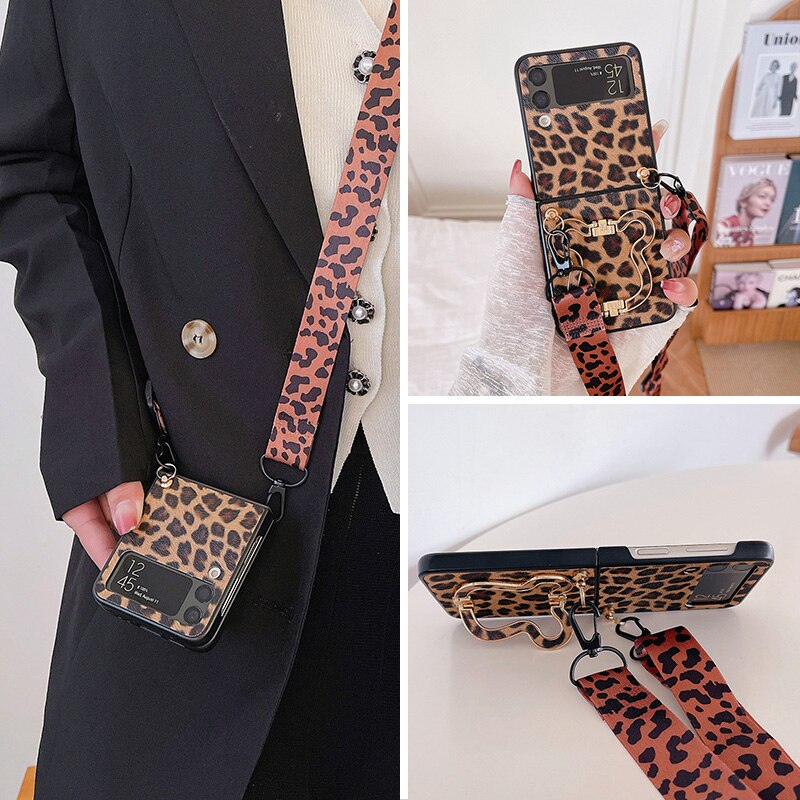 Crossbody Leopard Case with Bracket Holder For Samsung Galaxy Z Flip 4 - Galaxy Z Flip 4 Case
