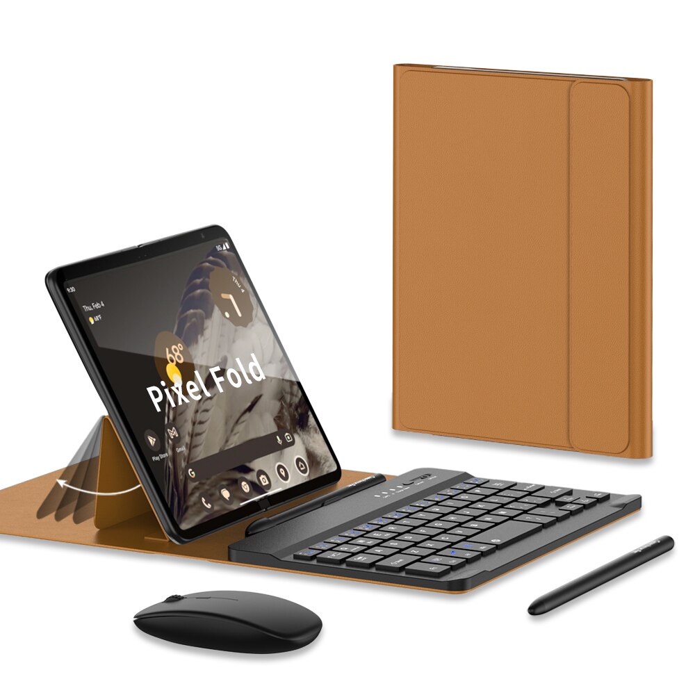 3 in 1 Wireless Keyboard, Leather Flip Stand & Mouse For Google Pixel Fold - The Pixel Store
