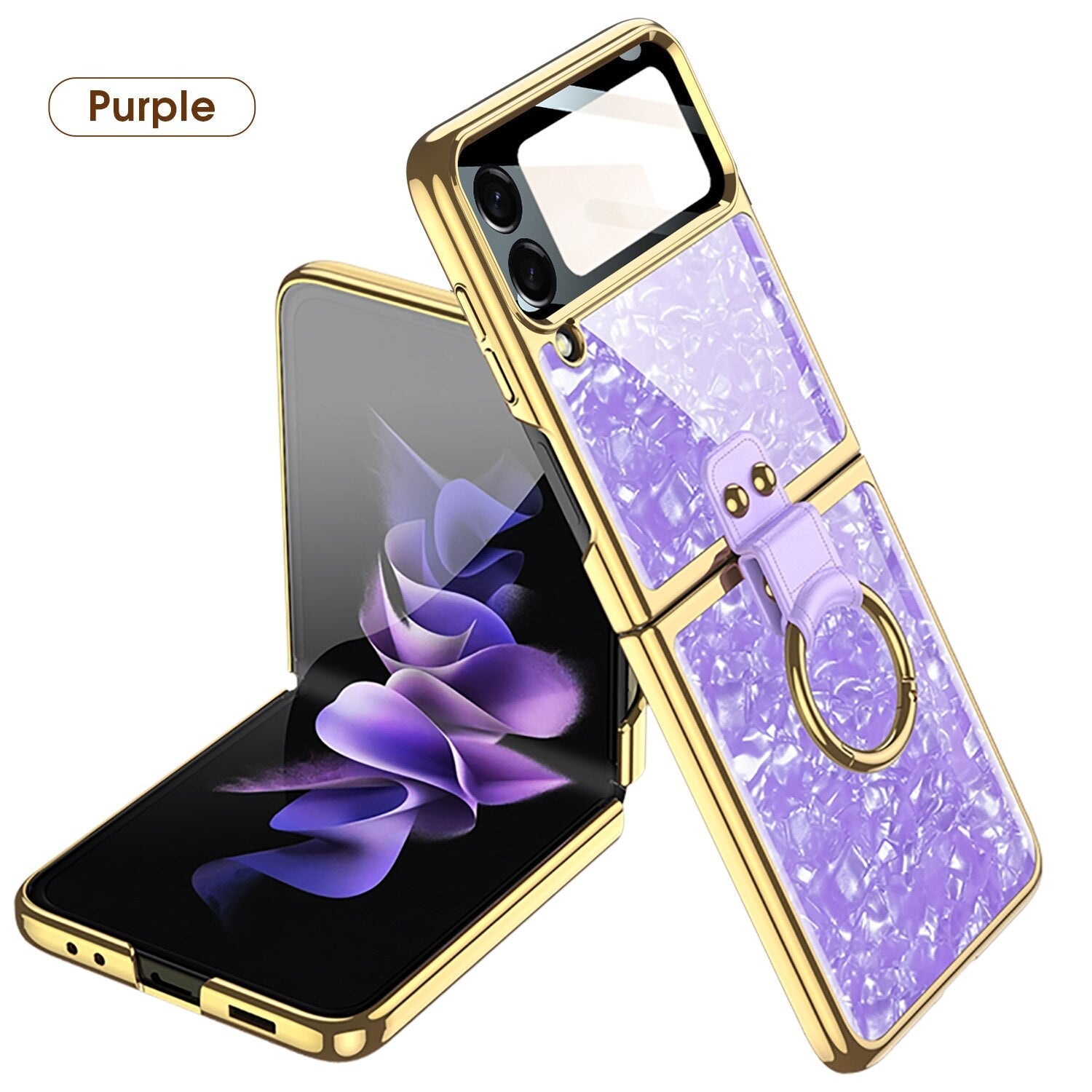 Luxury Plating Case with Ring Bracket for Samsung Galaxy Z Flip 4 - Galaxy Z Flip 4 Case