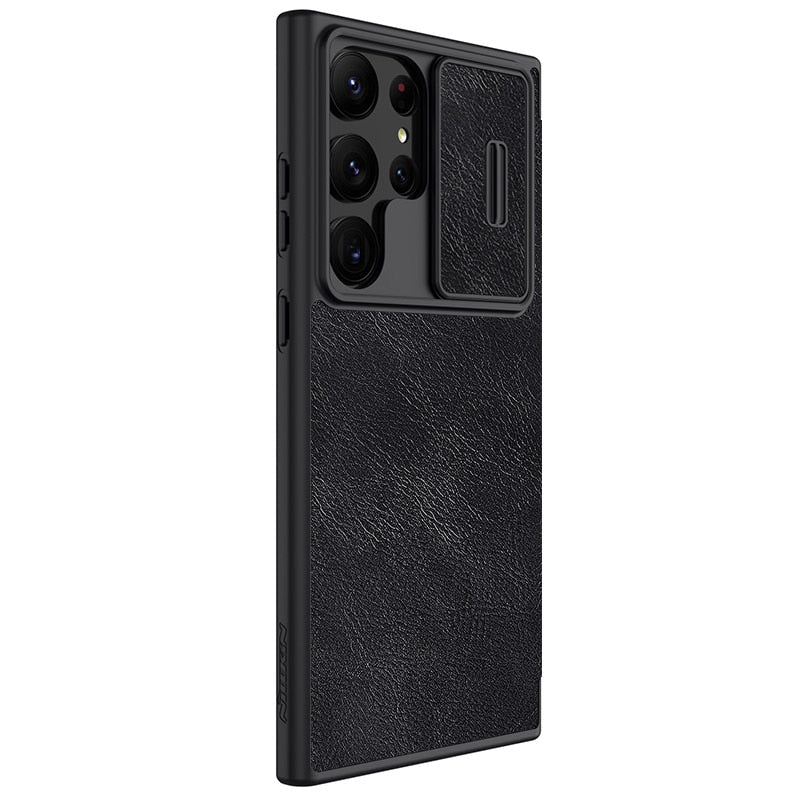 Leather Flip Case with Slide Camera Protection For Samsung Galaxy S23 Series - Caubade