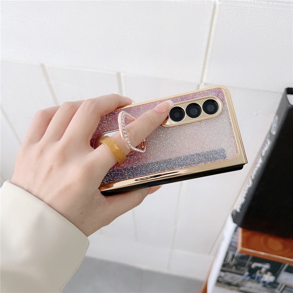 Glitter Diamond Phone Cover For Samsung Z Fold 4 5G With Ring Holder