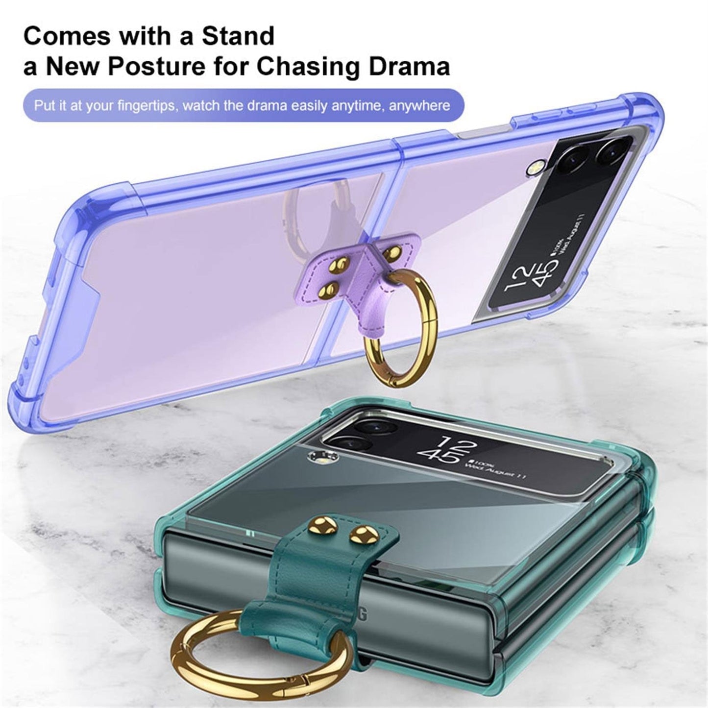 Transparent Case with Ring Bracket For Samsung Galaxy Z Flip 4 - Galaxy Z Flip 4 Case