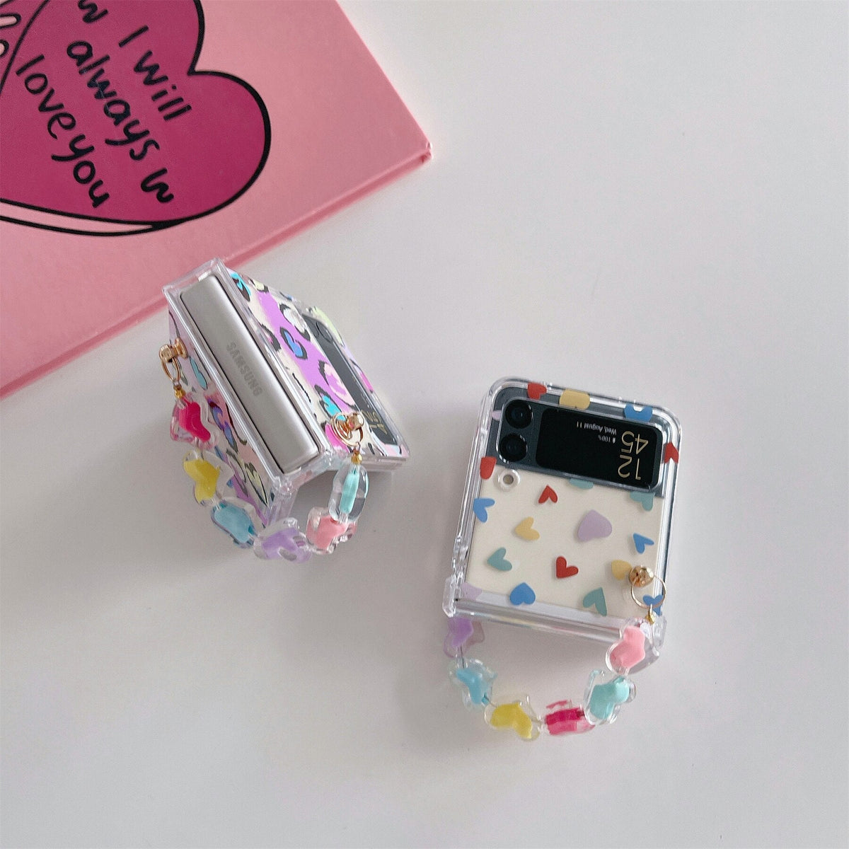 Cute Flower Bracelet Chain Heart Case for Samsung Galaxy Z Flip 4 - Galaxy Z Flip 4 Case