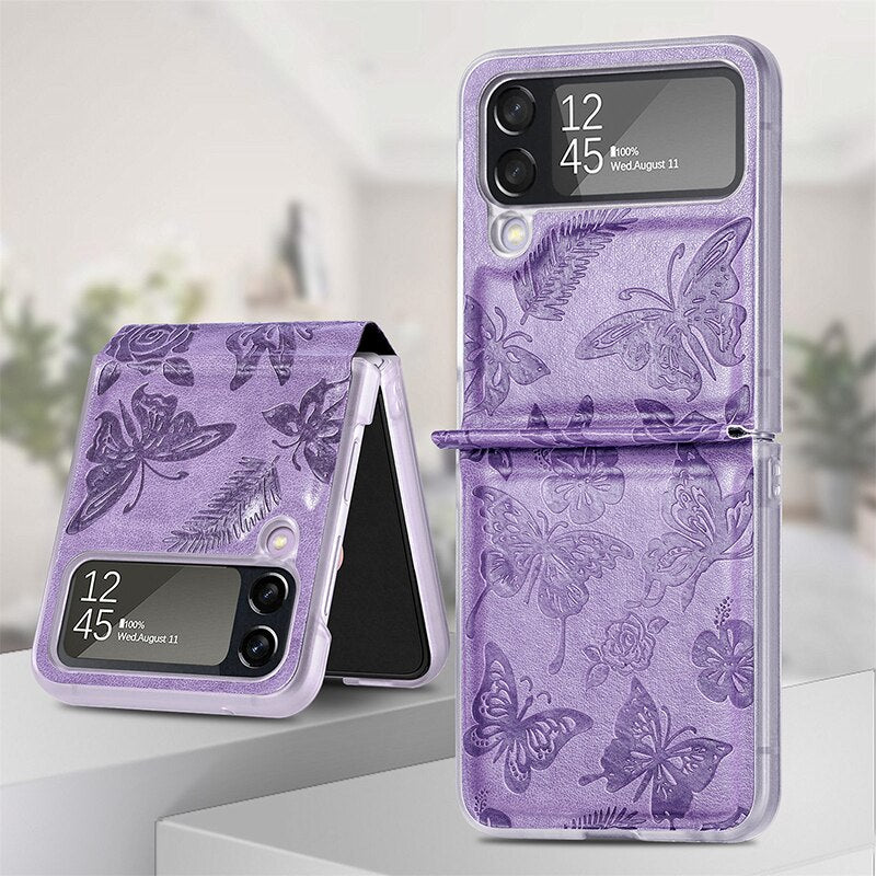 Printed Butterfly Leather Case For Samsung Galaxy Z Flip 4 - Galaxy Z Flip 4 Case