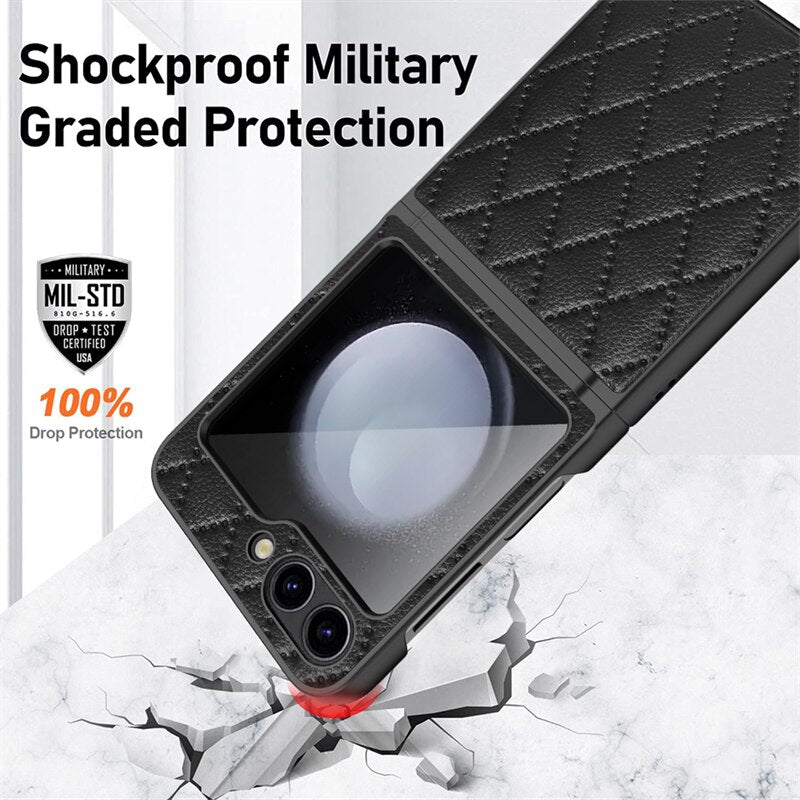 Leather Case With Lens Film Protected For Samsung Galaxy Z Flip 5