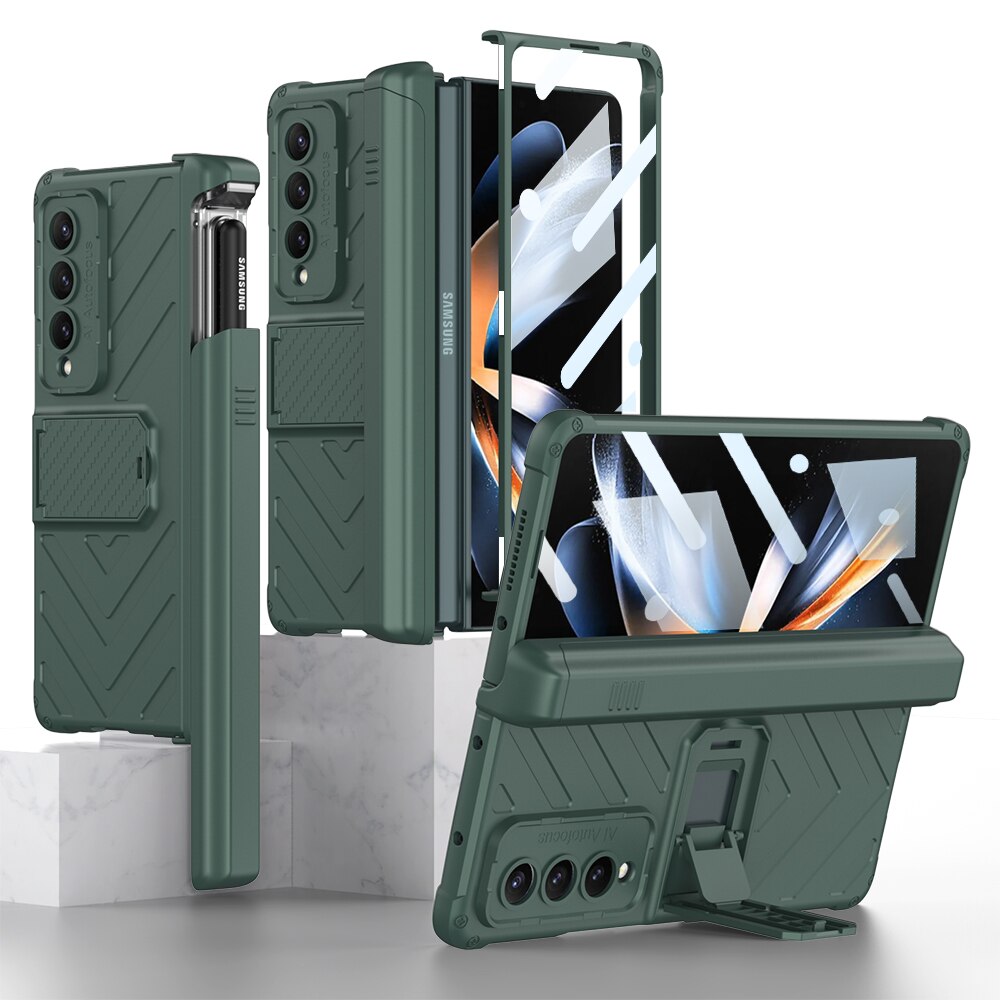 Magnetic All-included Pen Case With Back Screen Glass Cover For Galaxy Z Fold 4
