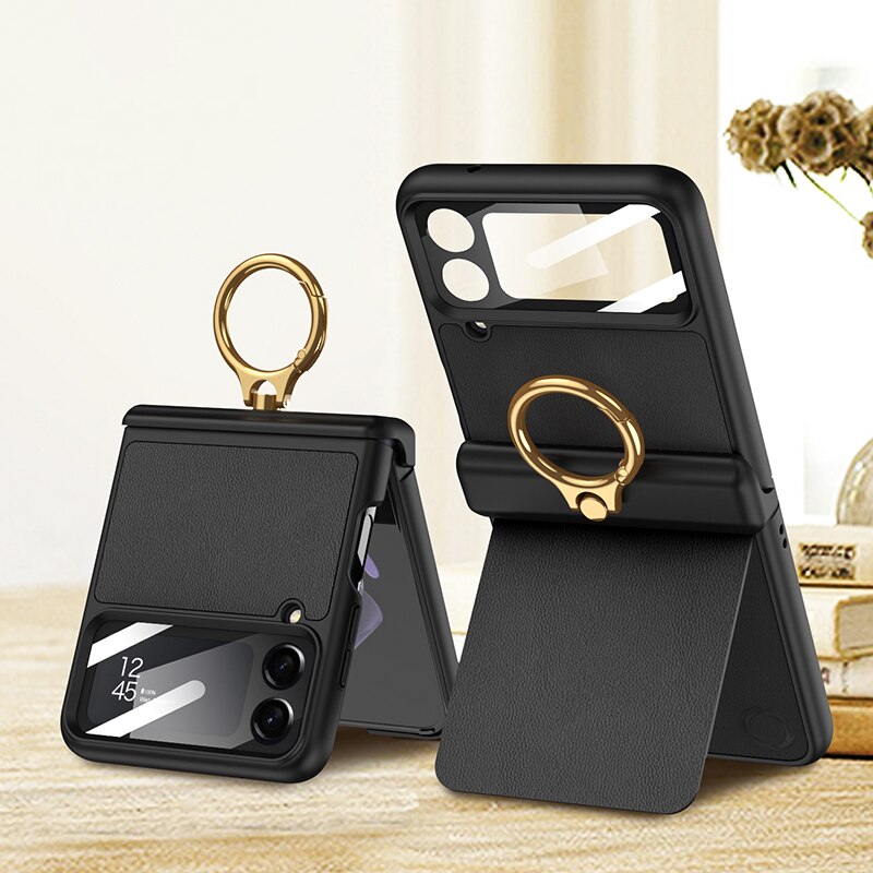 Leather Magnetic Case with Bracket For Samsung Galaxy Z Flip 4 - Galaxy Z Flip 4 Case