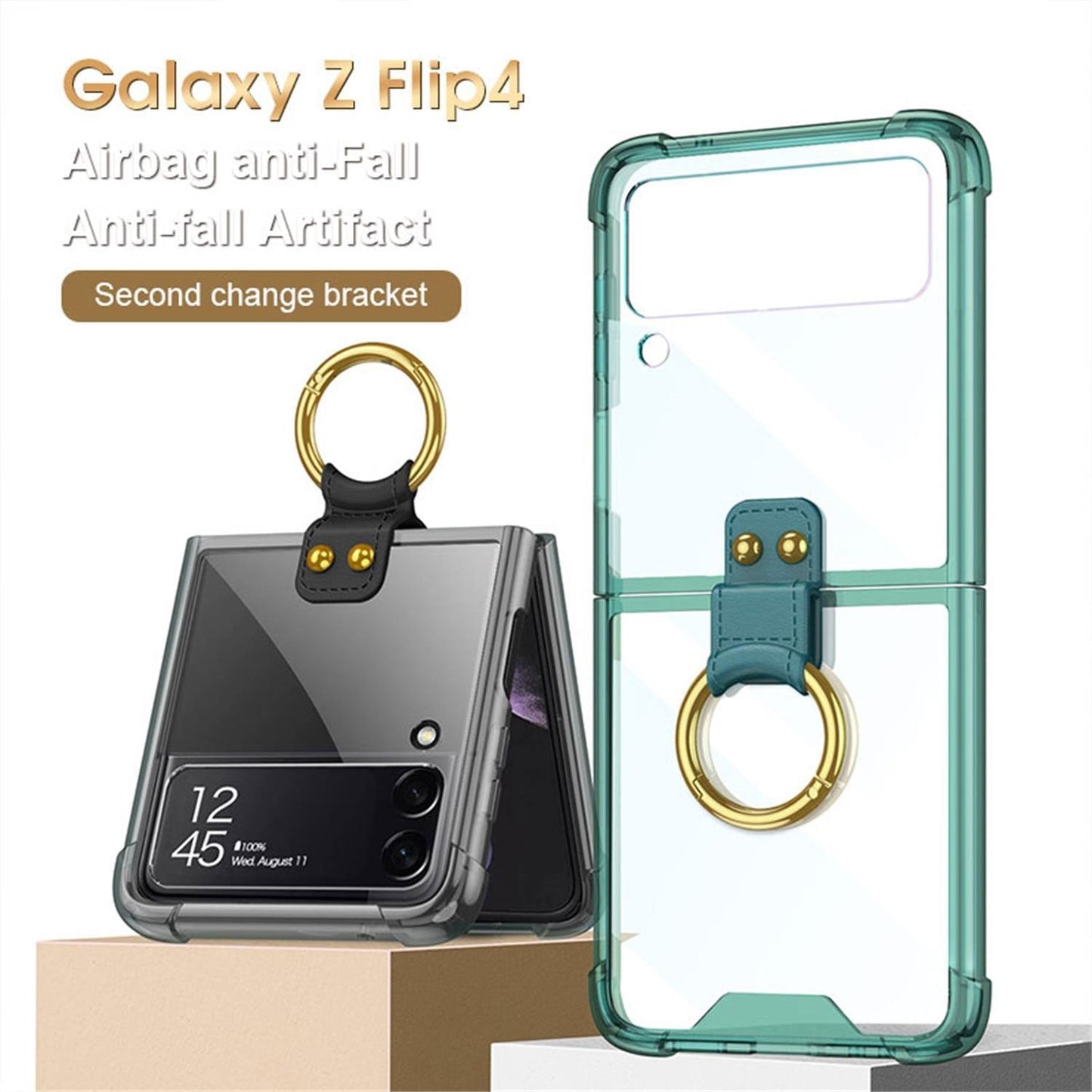 Transparent Case with Ring Bracket For Samsung Galaxy Z Flip 4 - Galaxy Z Flip 4 Case