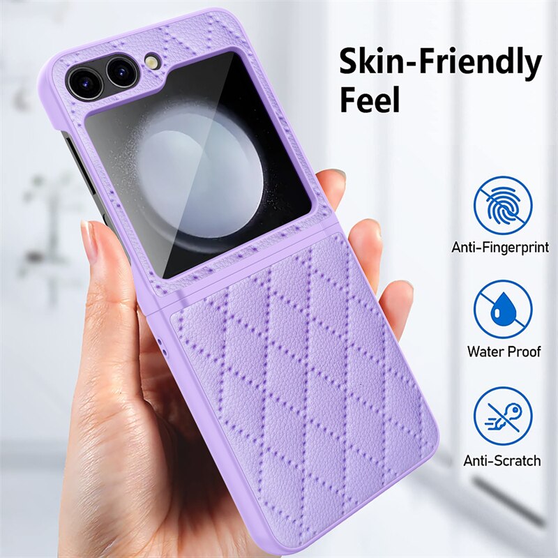 Leather Case With Lens Film Protected For Samsung Galaxy Z Flip 5