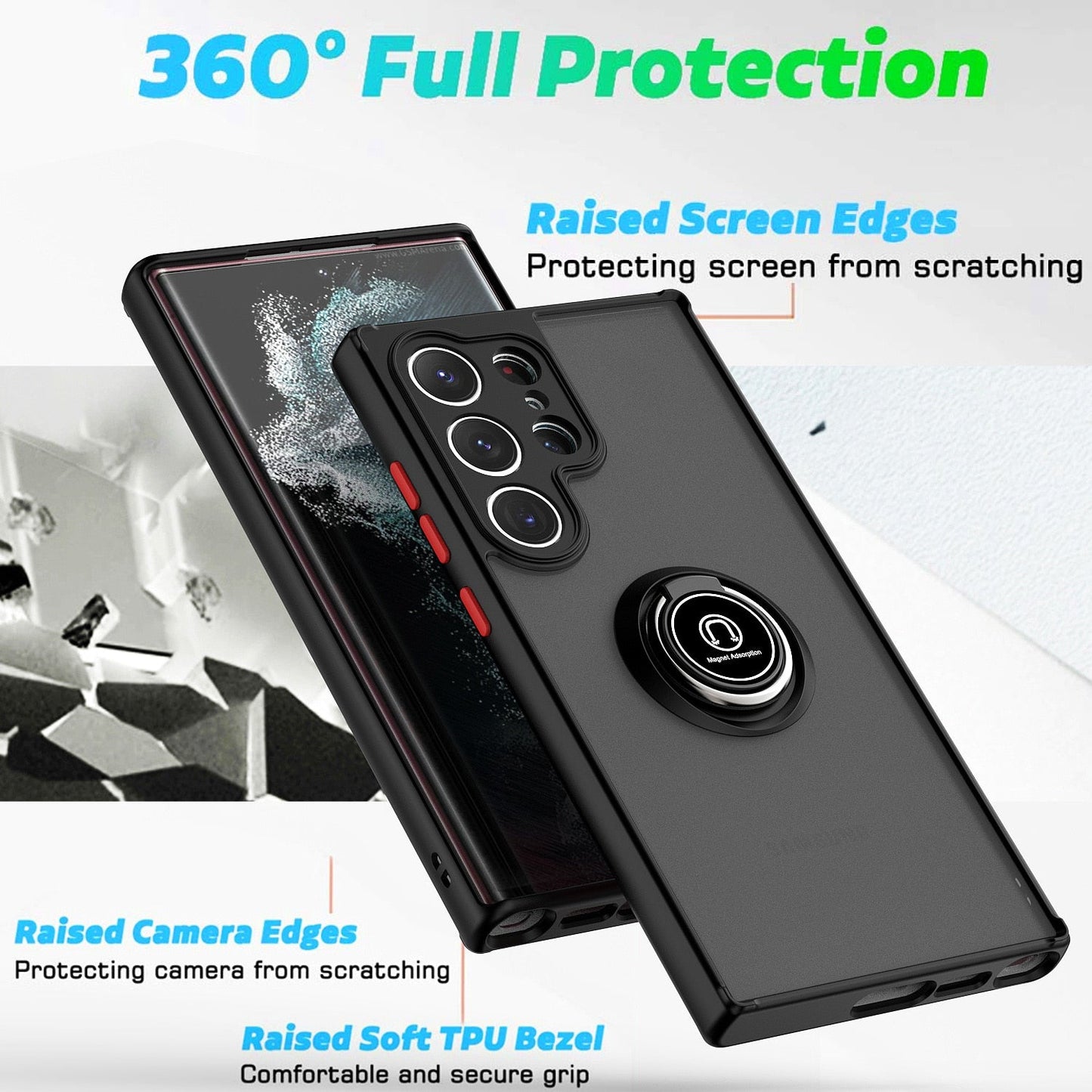 Shockproof Armor Matte Case with Ring Bracket for Samsung Galaxy S23 Series Ring Bracket - S23 Ultra Case