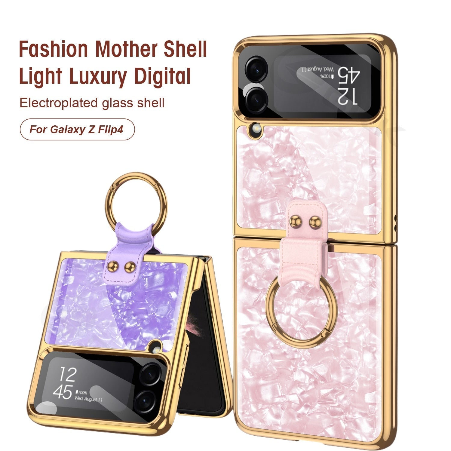 Luxury Plating Case with Ring Bracket for Samsung Galaxy Z Flip 4 - Galaxy Z Flip 4 Case