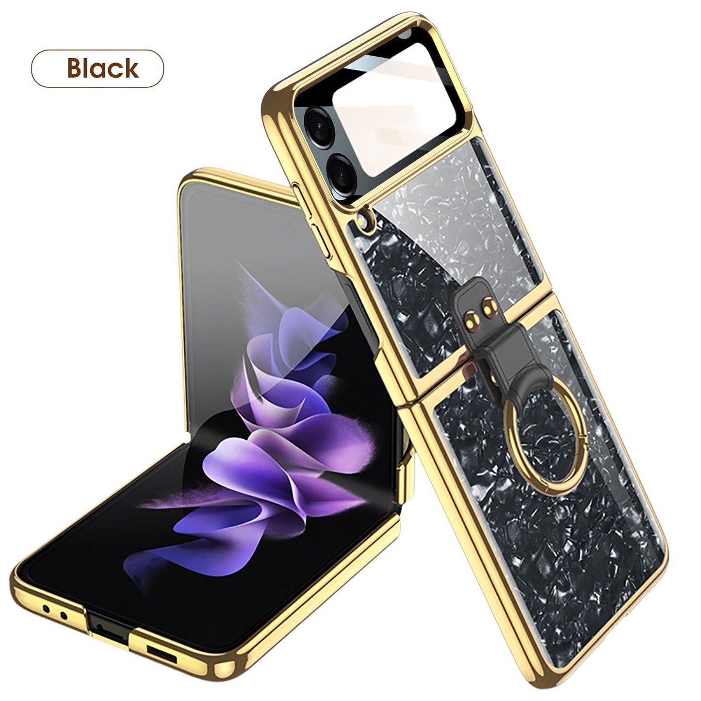 Luxury Plating Case with Ring Bracket for Samsung Galaxy Z Flip 4 - Galaxy Z Flip 4 Case