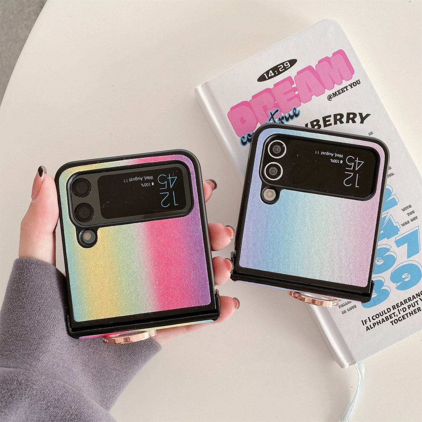Rainbow Pink Case with Ring Holder for Samsung Galaxy Z Flip 3 & 4