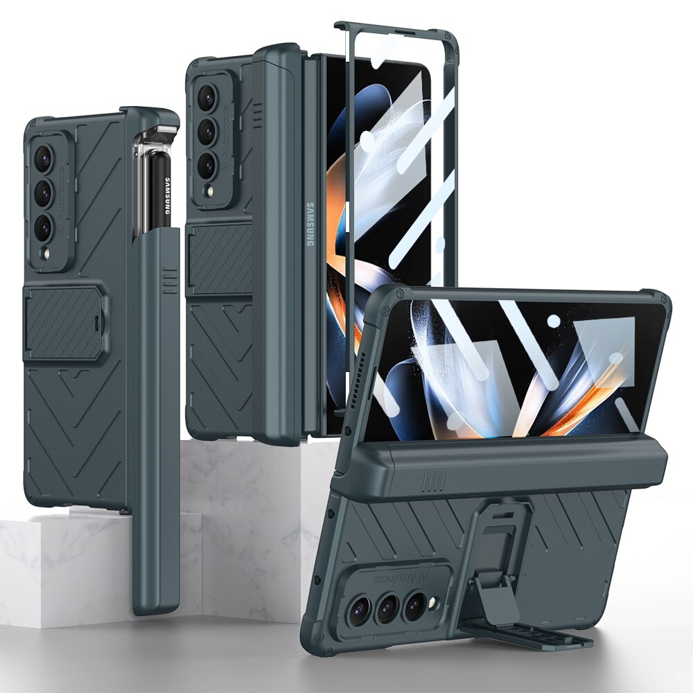 Magnetic All-included Pen Case With Back Screen Glass Cover For Galaxy Z Fold 4