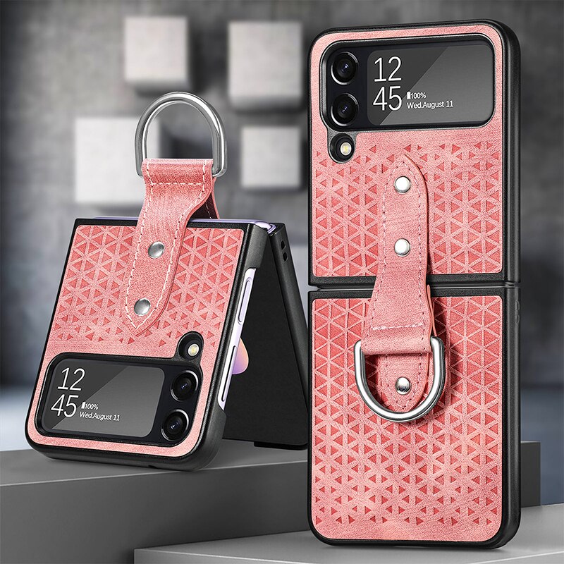 Luxury Leather Case With Finger Ring Holder For Samsung Z Flip 4 - Galaxy Z Flip 4 Case