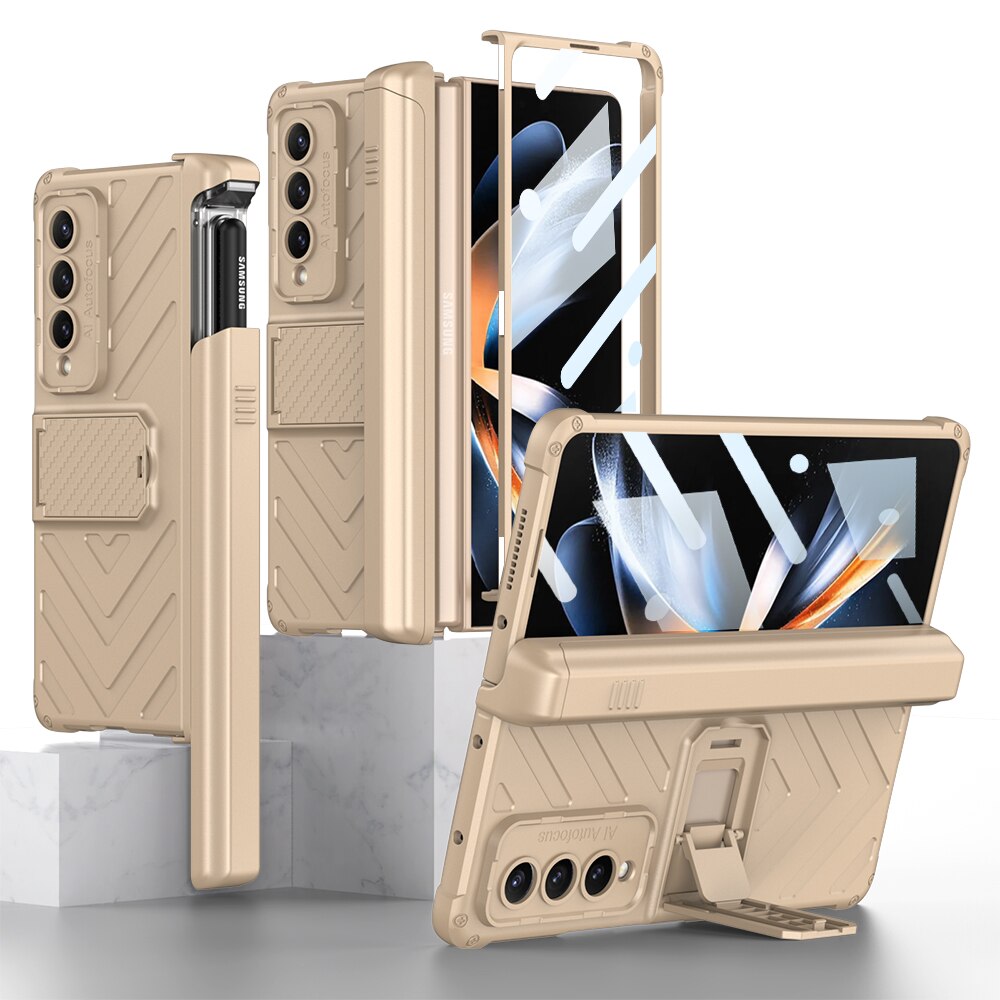 Magnetic All-included Pen Case With Back Screen Glass Cover For Galaxy Z Fold 4