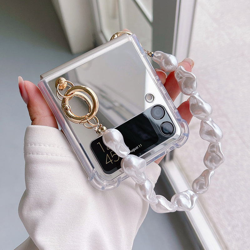 Mirror Shockproof Case with Hand Chain For Galaxy Z Flip 4 5G - Galaxy Z Flip 4 Case