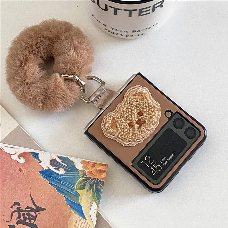 Bear Plush Bracelet Leather Case For Galaxy Z Flip 4 - Galaxy Z Flip 4 Case