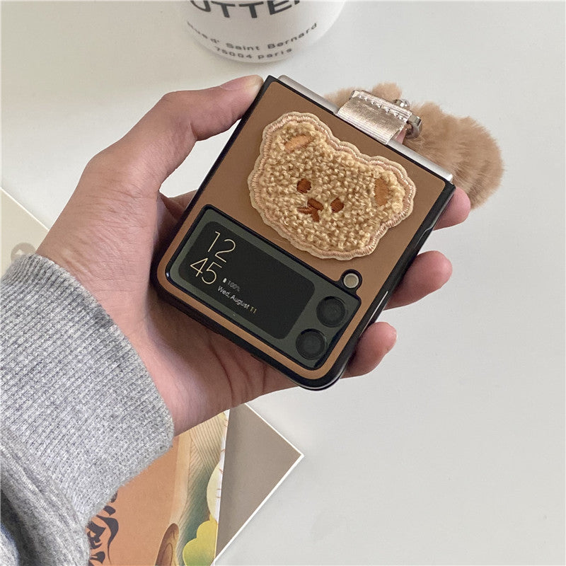 Bear Plush Bracelet Leather Case For Galaxy Z Flip 4 - Galaxy Z Flip 4 Case