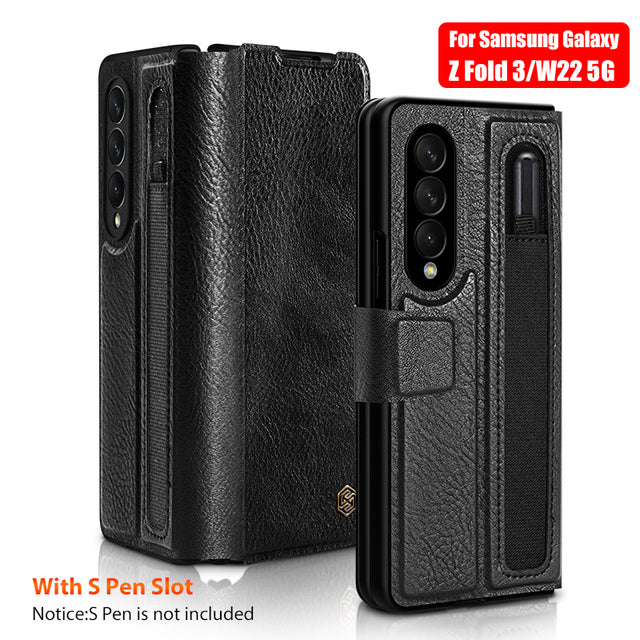 Luxury Leather Kickstand Case With S-Pen Pocket For Galaxy Z FOLD 4