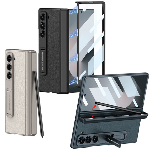 Leather Case with Hinge Protection & Pen Holder for Samsung Galaxy Z Fold 6