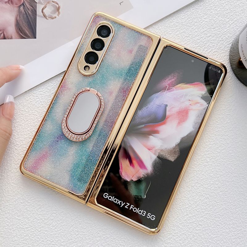 Glitter Diamond Phone Cover For Samsung Z Fold 4 5G With Ring Holder