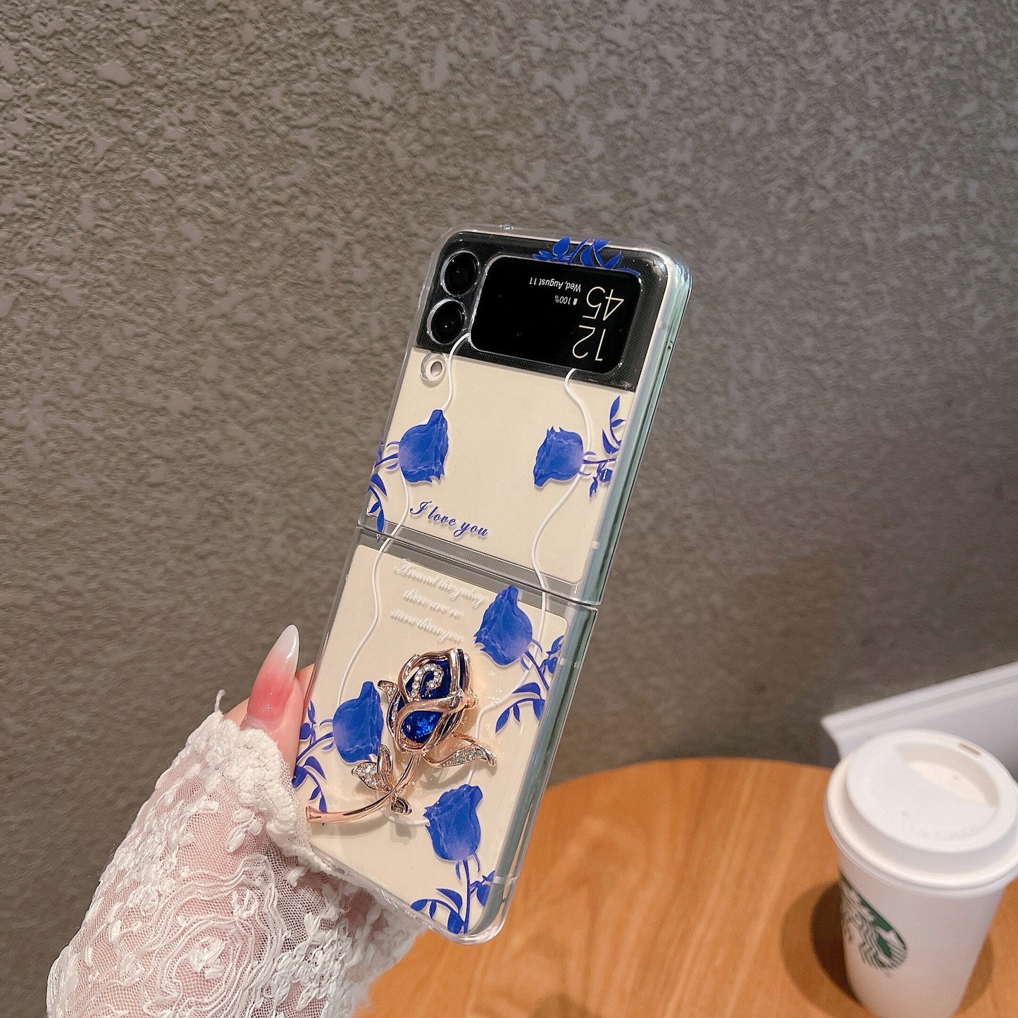 Painted 3D Blue Rose Case for Samsung Galaxy Z Flip 3 & 4