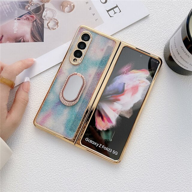 Glitter Diamond Phone Cover For Samsung Z Fold 4 5G With Ring Holder