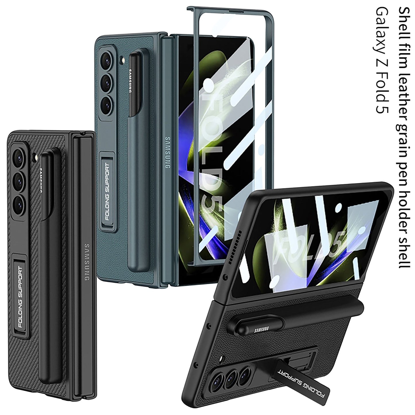 Leather Case With Pen Holder & Kickstand for Samsung Galaxy Z Fold 5
