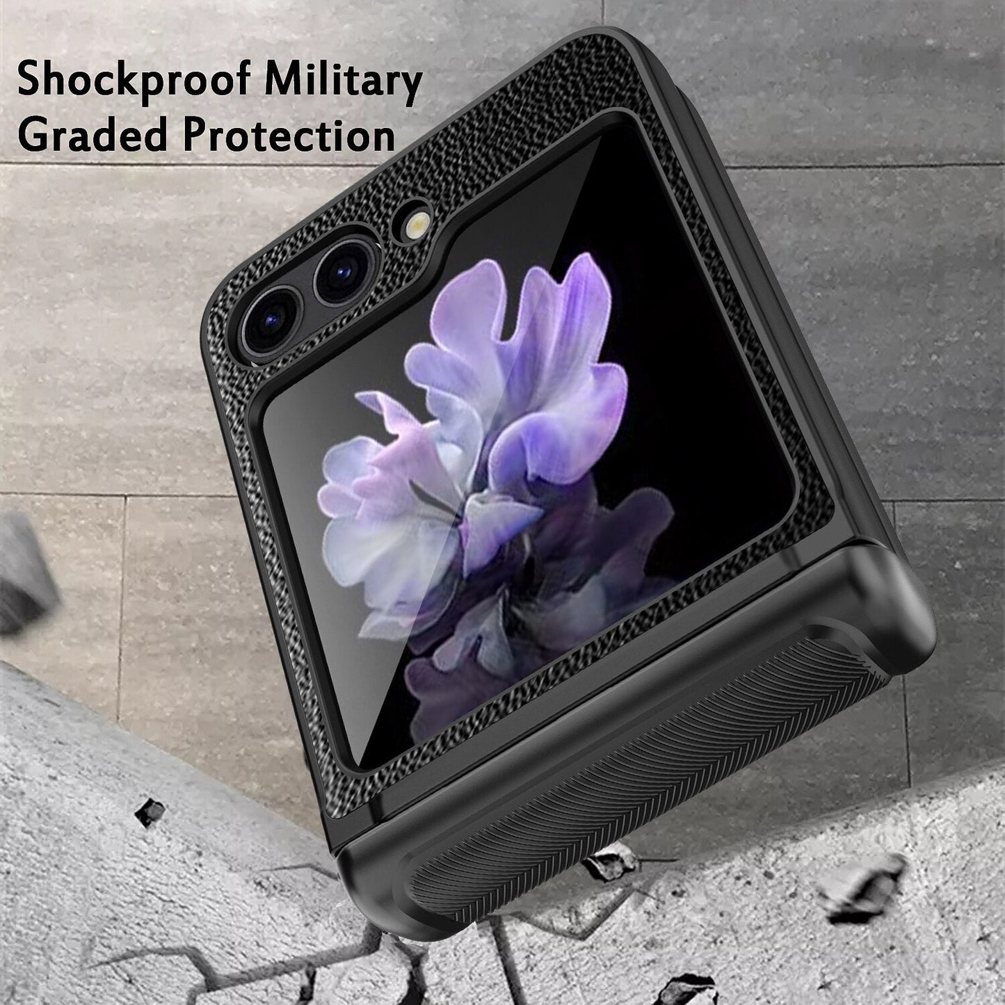 Leather Shockproof Cover with Front Screen Glass For Samsung Galaxy Z Flip 5