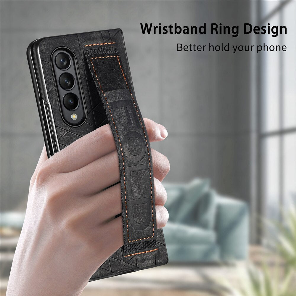 Luxury Leather Wristband Case With Pen Holder For Samsung Galaxy Z Fold 4