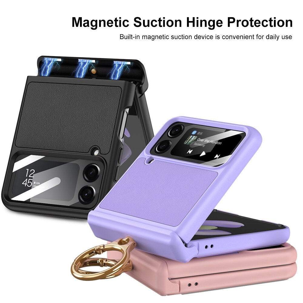 Leather Magnetic Case with Bracket For Samsung Galaxy Z Flip 4 - Galaxy Z Flip 4 Case