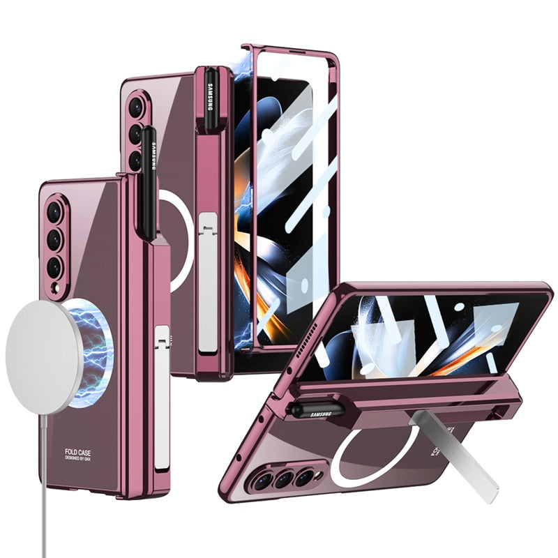 Magnetic Plating Clear Case With Screen Glass For Samsung Galaxy Z Fold 4