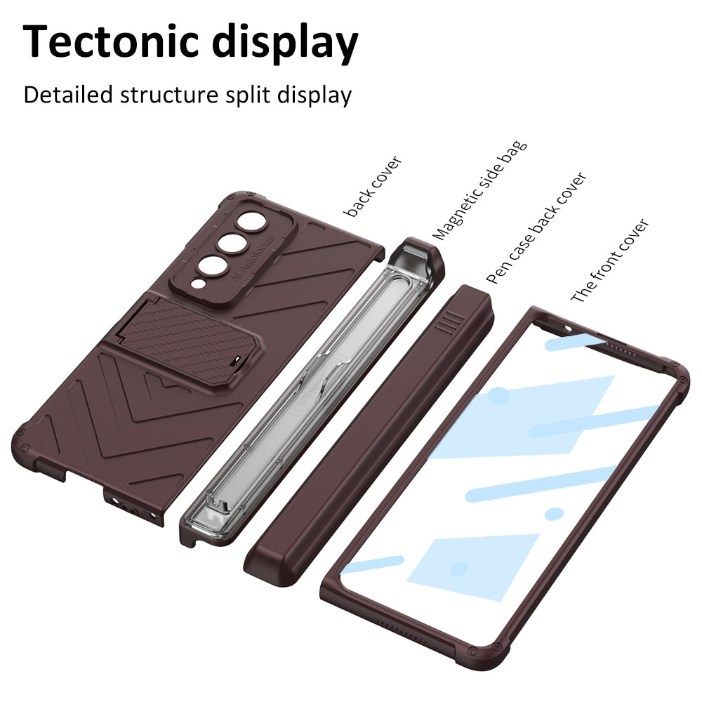 Magnetic All-included Pen Case With Back Screen Glass Cover For Galaxy Z Fold 4