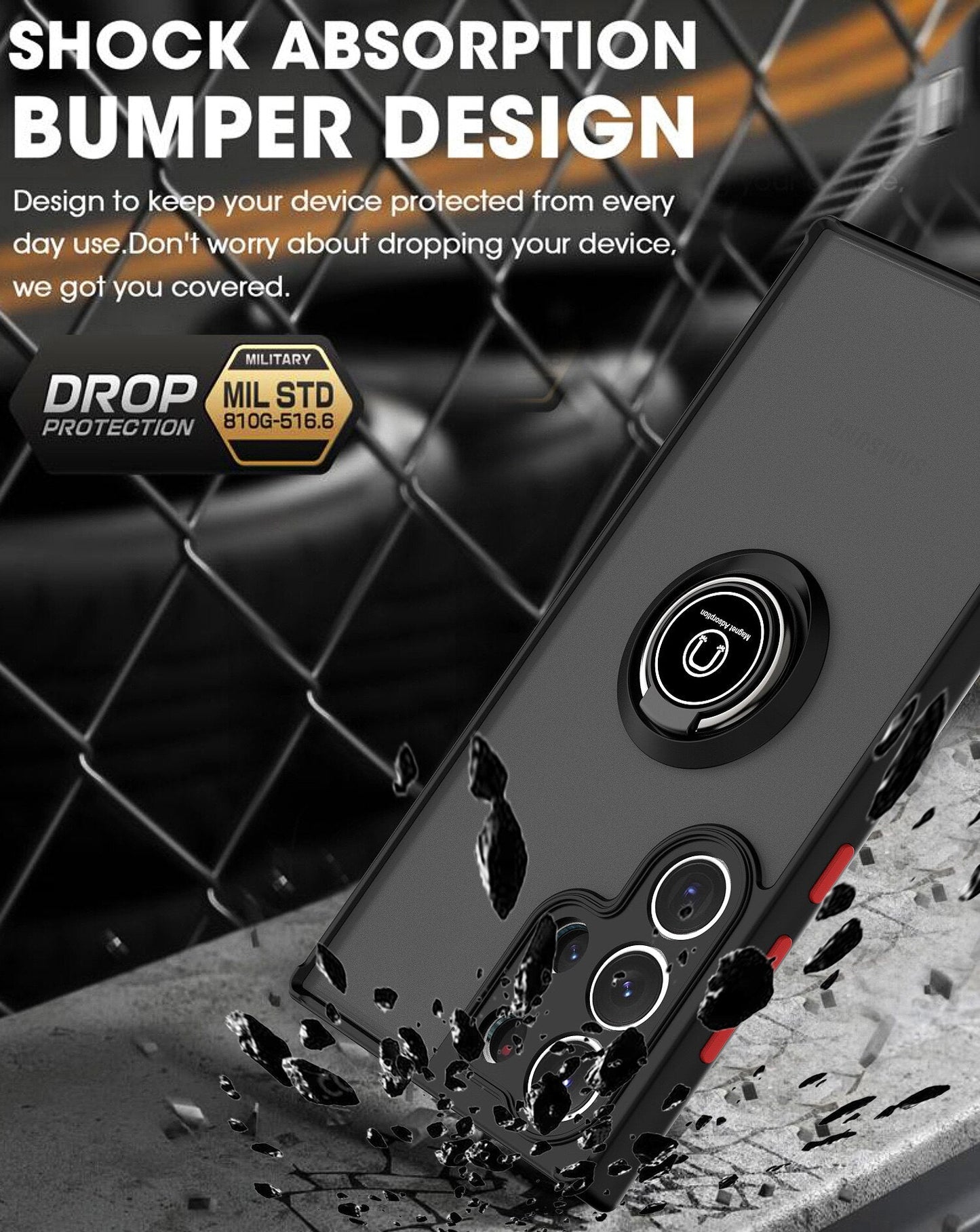 Shockproof Armor Matte Case with Ring Bracket for Samsung Galaxy S23 Series Ring Bracket - S23 Ultra Case