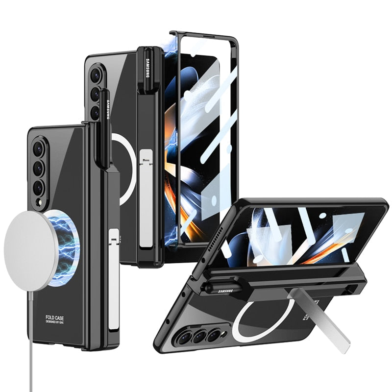 Magnetic Plating Clear Case With Screen Glass For Samsung Galaxy Z Fold 4
