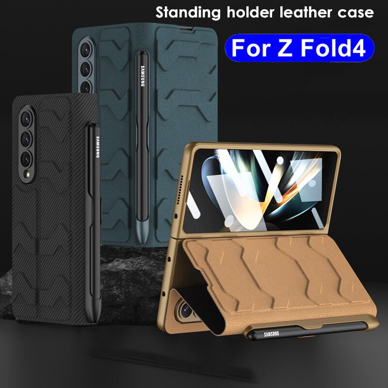 Leather Case with S Pen & Card Slot for Samsung Galaxy Z Fold 4