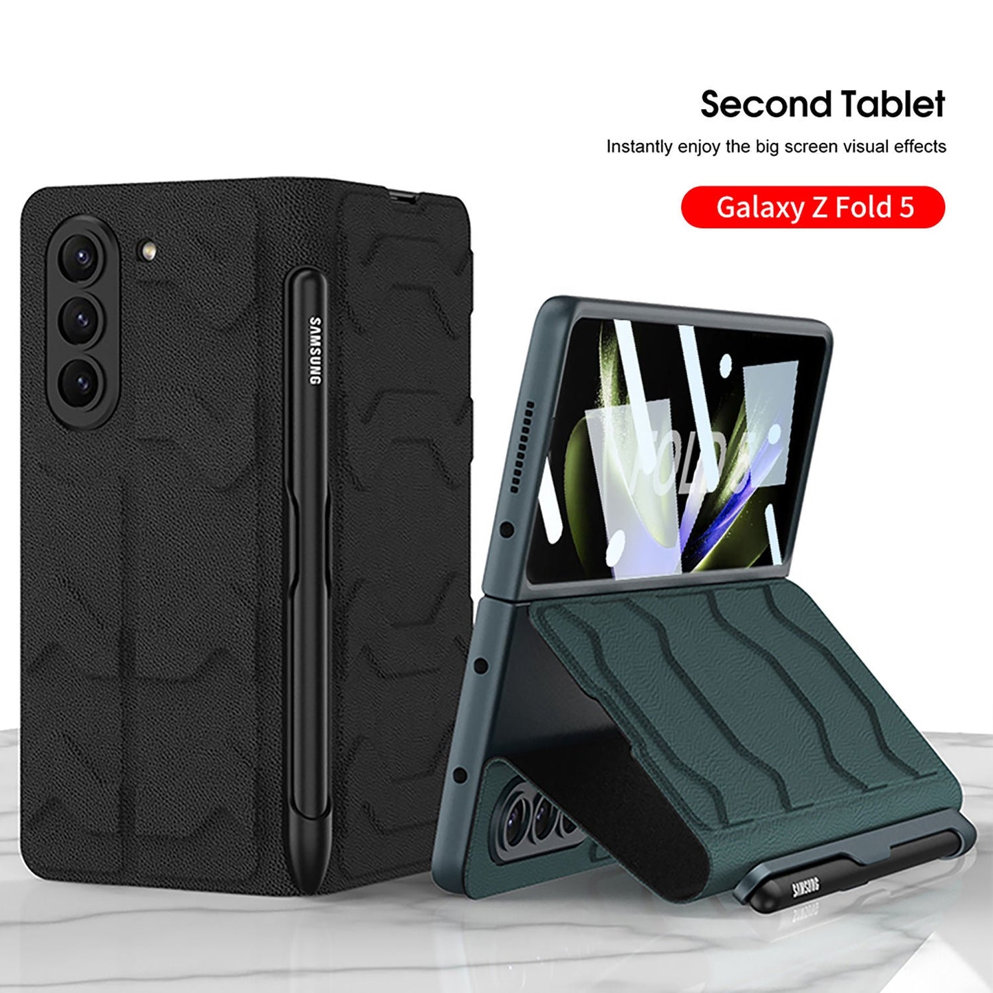 Leather Case with Side Pen slot for Samsung Galaxy Z fold 5