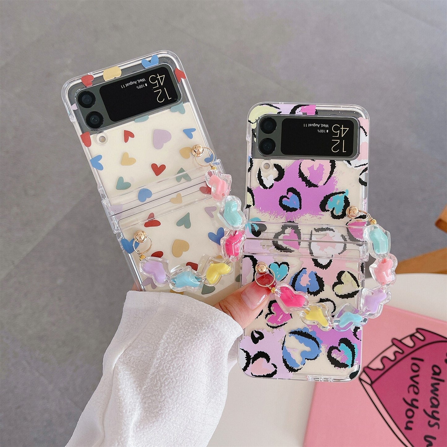 Cute Flower Bracelet Chain Heart Case for Samsung Galaxy Z Flip 4 - Galaxy Z Flip 4 Case