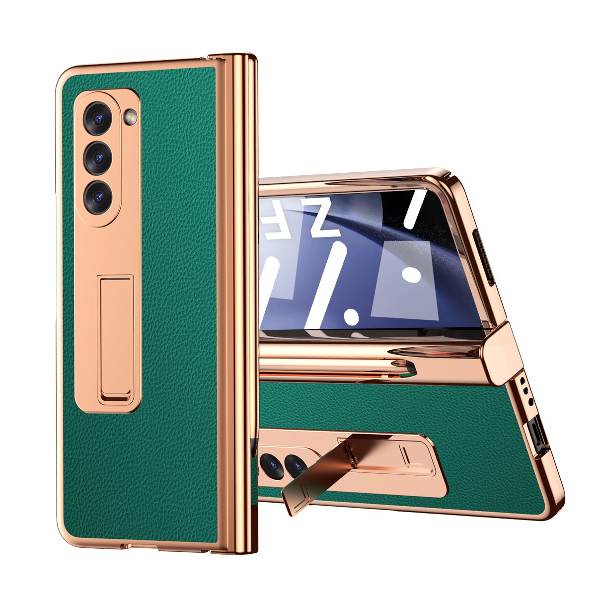 Leather Plating Case with Pen Holder & Kickstand for Samsung Galaxy Z Fold 5