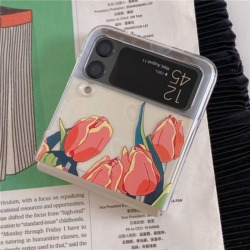 Pretty Tulip Flowers Clear Cover For Samsung Galaxy Z Flip 4 5G - Galaxy Z Flip 4 Case