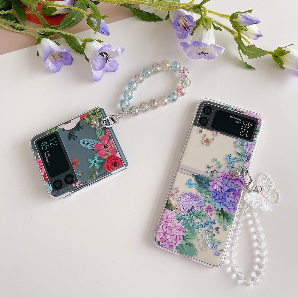 Colorful Flower Case with Bracelet For Galaxy Z Flip 4 - Galaxy Z Flip 4 Case