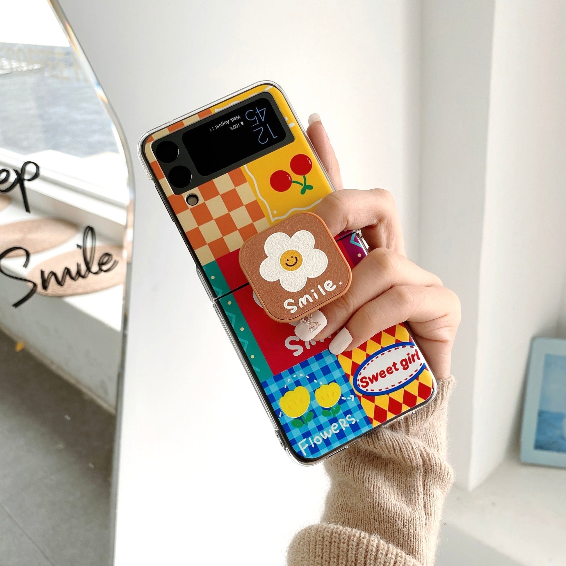 Cartoon Smiley Sun Flower Case with Stand for Galaxy Z Flip 4 - Galaxy Z Flip 4 Case
